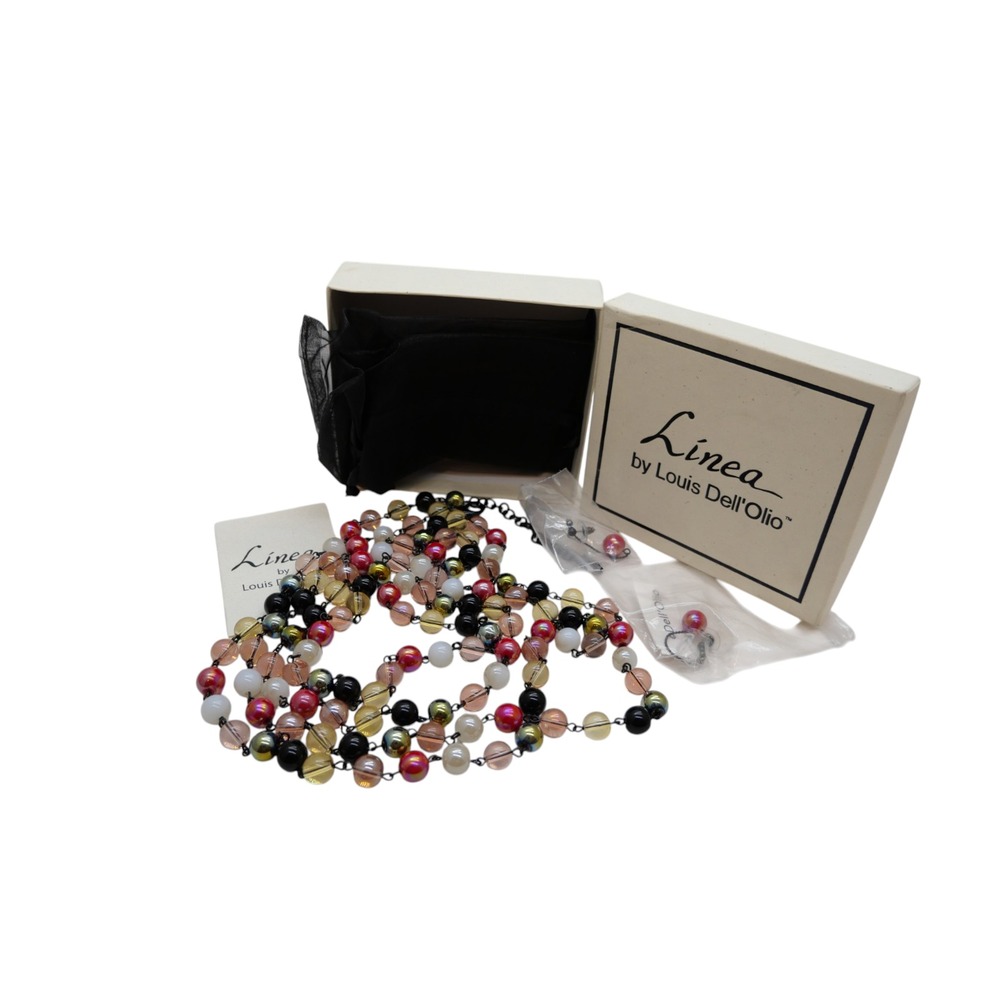 Linea by Louis Dell'Olio 70" Multi Strand Beaded Necklace Earrings Set Boxed QVC